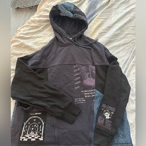 Mcq Black Graphic Patchwork Hoodie with Printed Details